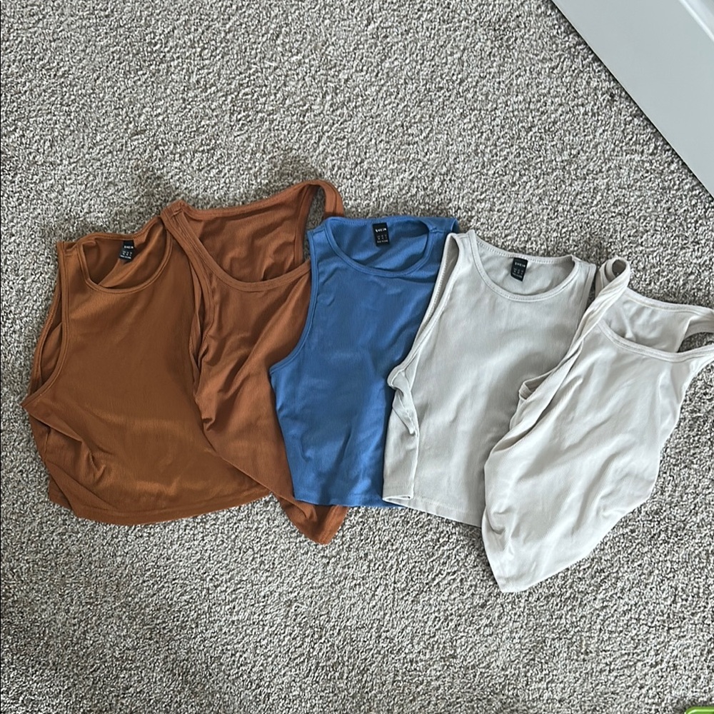 SHEIN Brown and Blue Ribbed Crop Tank Top